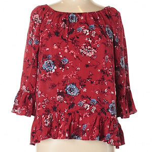 Faded Glory Boho Floral Blouse with Ruffle Sleeves